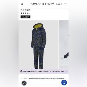 Savage X Fenty Yellow and Navy Hooded Onesie